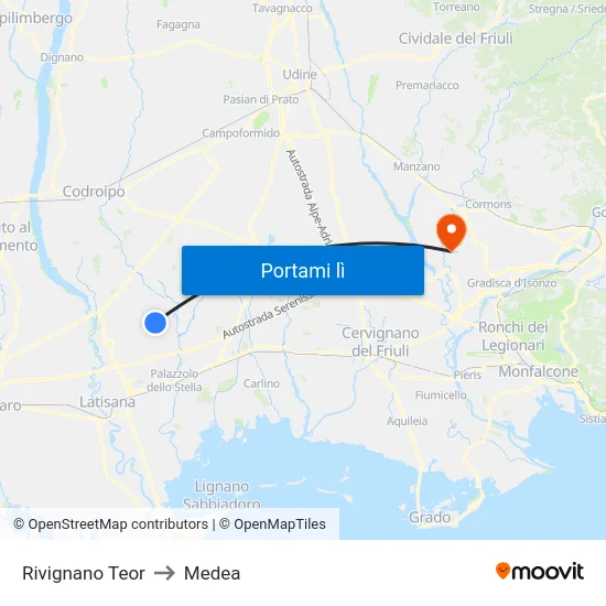 Rivignano Teor to Medea map