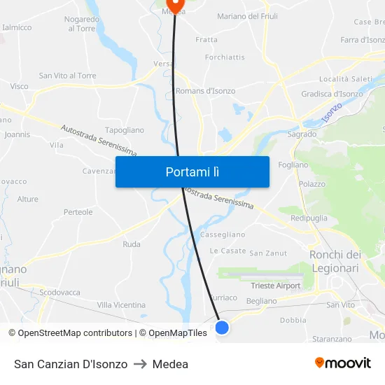 San Canzian D'Isonzo to Medea map