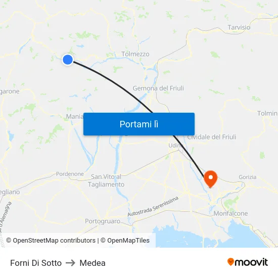 Forni Di Sotto to Medea map