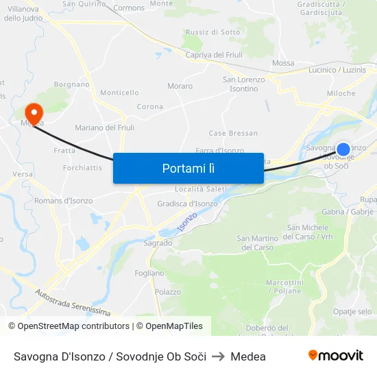 Savogna D'Isonzo / Sovodnje Ob Soči to Medea map