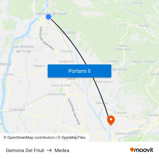 Gemona Del Friuli to Medea map