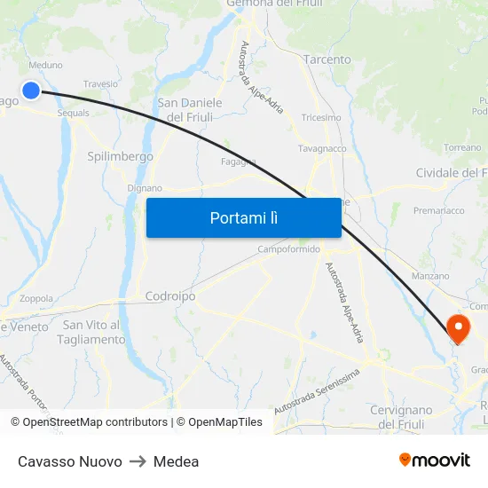 Cavasso Nuovo to Medea map