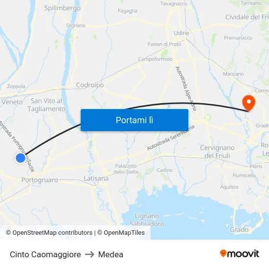 Cinto Caomaggiore to Medea map