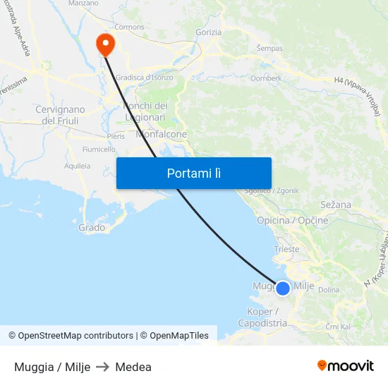 Muggia / Milje to Medea map