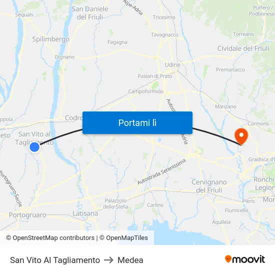 San Vito Al Tagliamento to Medea map