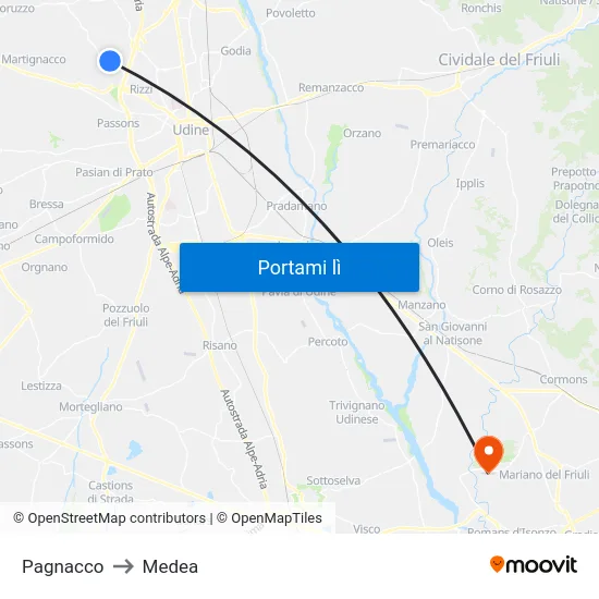 Pagnacco to Medea map