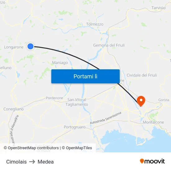 Cimolais to Medea map