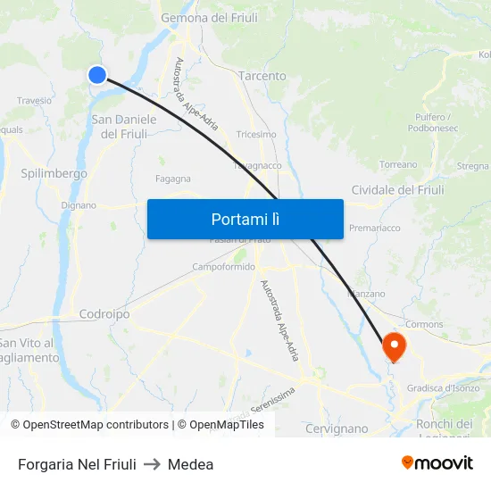 Forgaria Nel Friuli to Medea map