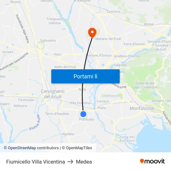 Fiumicello Villa Vicentina to Medea map