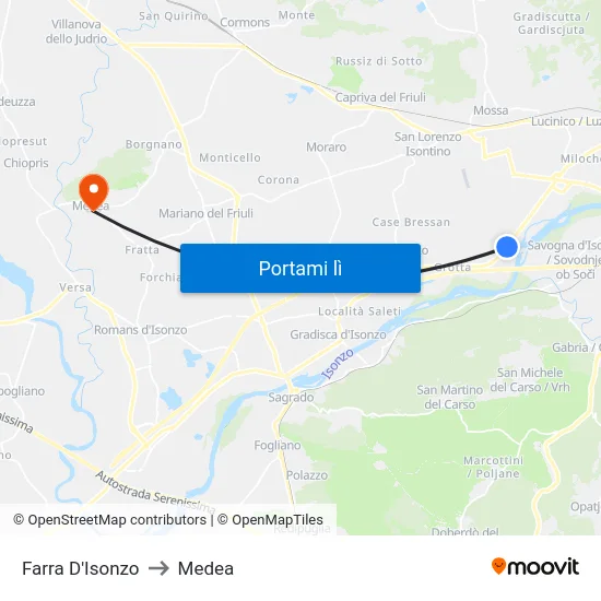 Farra D'Isonzo to Medea map