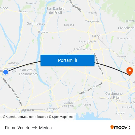 Fiume Veneto to Medea map