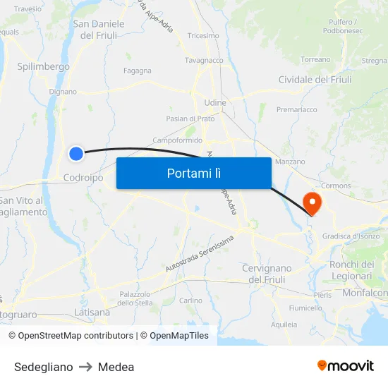 Sedegliano to Medea map