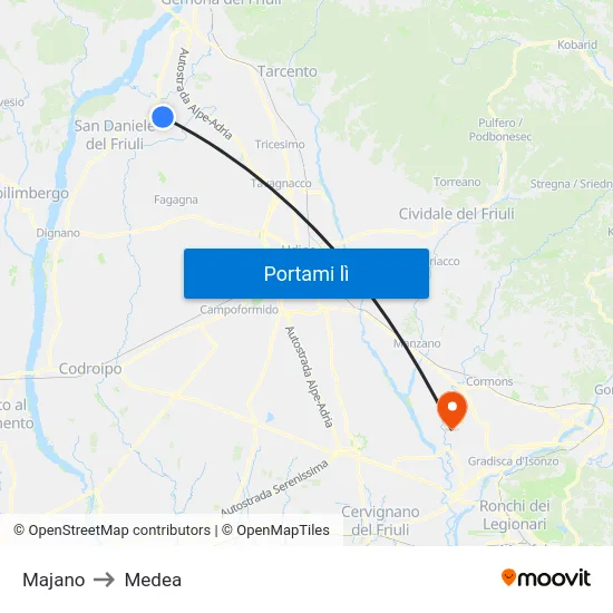 Majano to Medea map