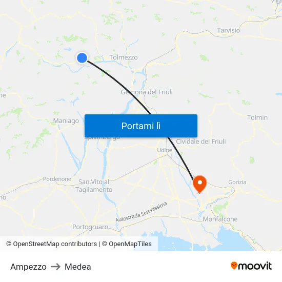 Ampezzo to Medea map