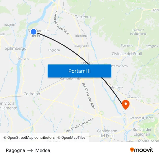 Ragogna to Medea map