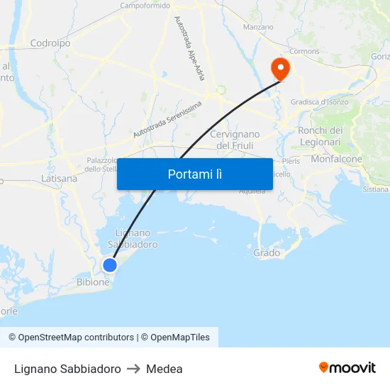 Lignano Sabbiadoro to Medea map