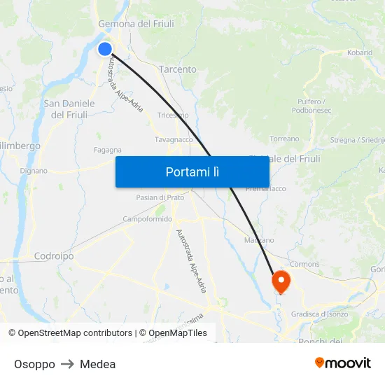 Osoppo to Medea map