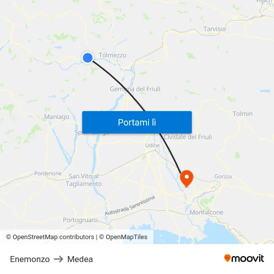 Enemonzo to Medea map