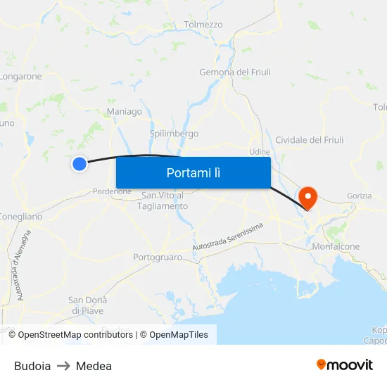 Budoia to Medea map