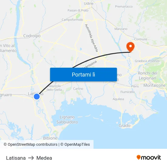 Latisana to Medea map