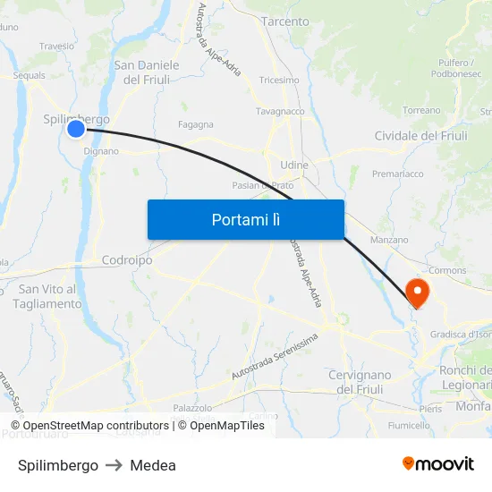 Spilimbergo to Medea map