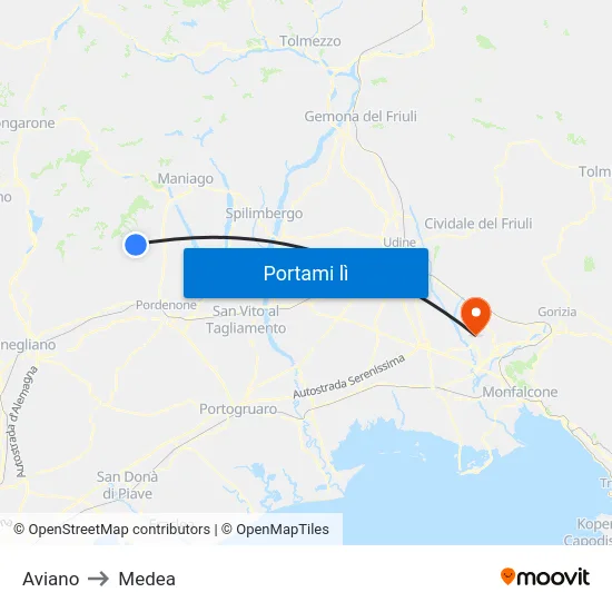 Aviano to Medea map