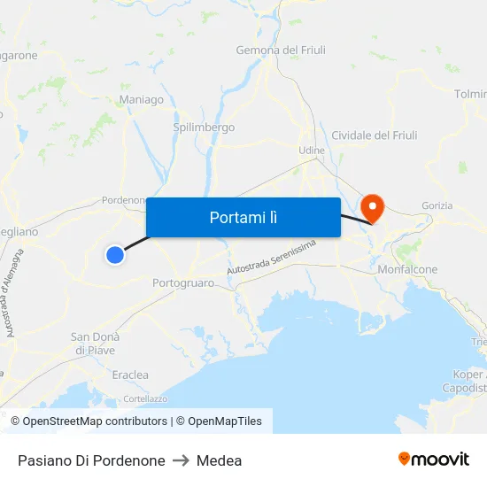 Pasiano Di Pordenone to Medea map