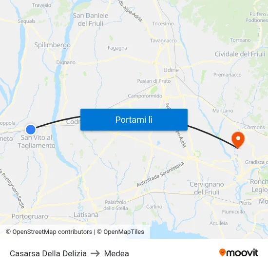 Casarsa Della Delizia to Medea map