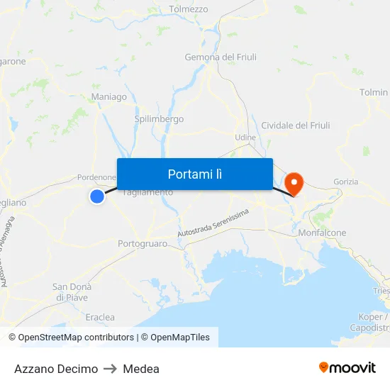 Azzano Decimo to Medea map