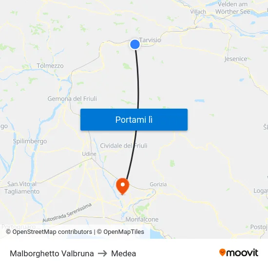 Malborghetto Valbruna to Medea map