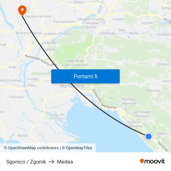 Sgonico / Zgonik to Medea map