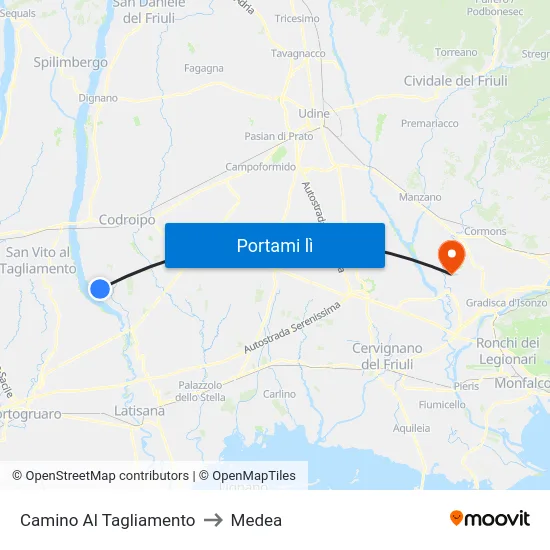 Camino Al Tagliamento to Medea map