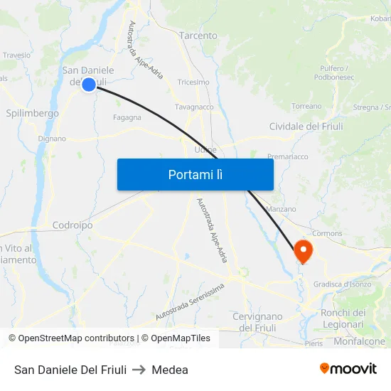 San Daniele Del Friuli to Medea map