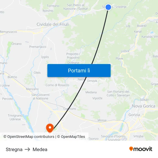 Stregna to Medea map