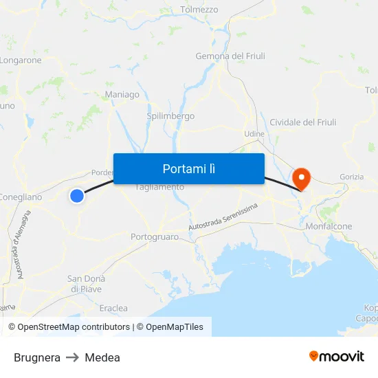 Brugnera to Medea map