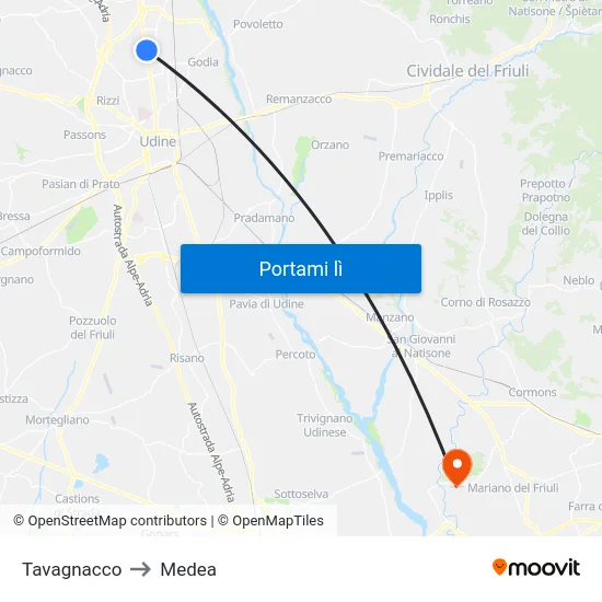 Tavagnacco to Medea map