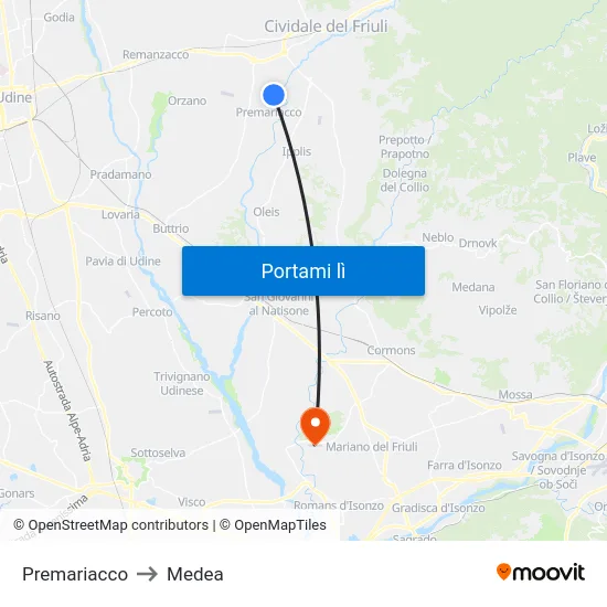 Premariacco to Medea map