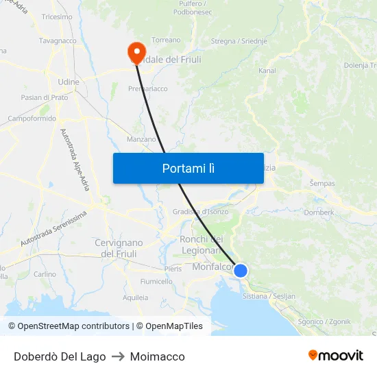 Doberdò Del Lago to Moimacco map