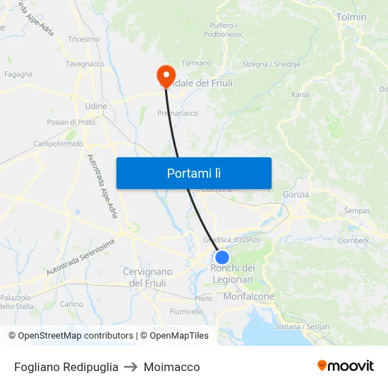 Fogliano Redipuglia to Moimacco map