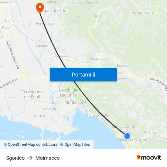 Sgonico to Moimacco map