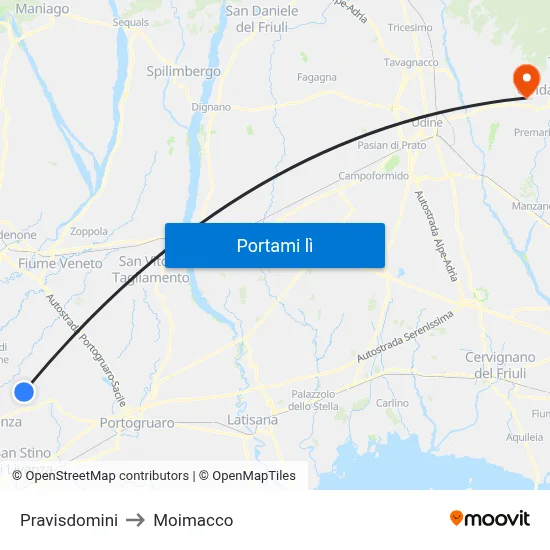Pravisdomini to Moimacco map