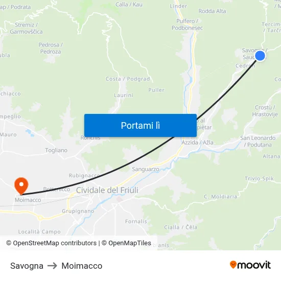 Savogna to Moimacco map