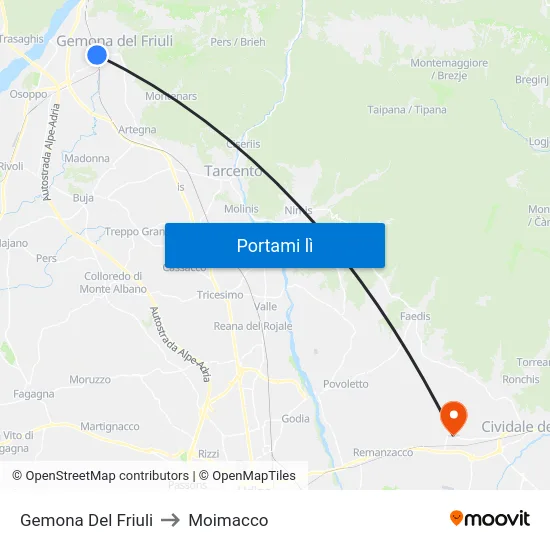 Gemona Del Friuli to Moimacco map