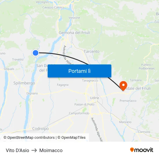 Vito D'Asio to Moimacco map