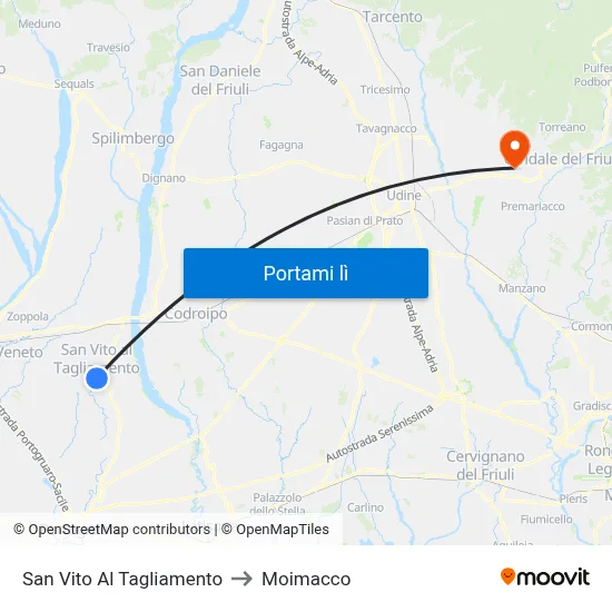 San Vito Al Tagliamento to Moimacco map