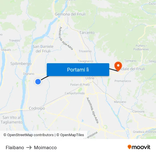 Flaibano to Moimacco map