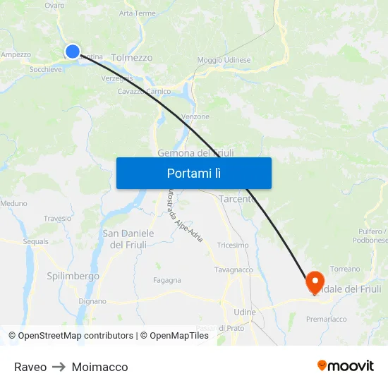 Raveo to Moimacco map