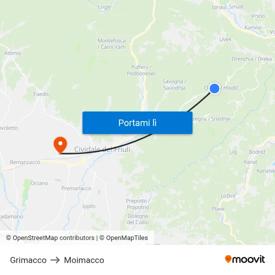 Grimacco to Moimacco map