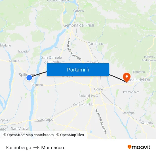 Spilimbergo to Moimacco map