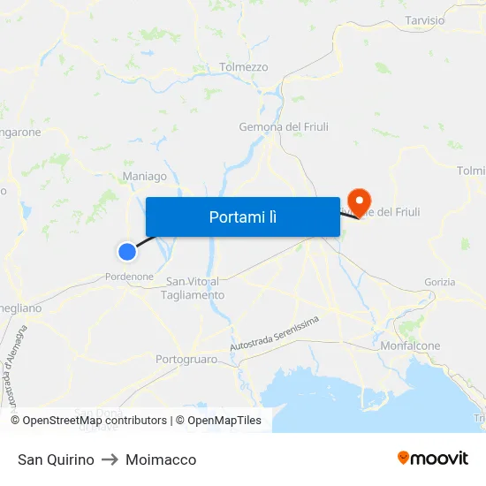 San Quirino to Moimacco map